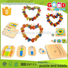 2015 Best selling wooden educational toys in china colorful puzzle and beads toys for children